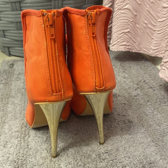 Tangerine Leatherette Caged Stiletto Ankle Bootie - Picture 2 of 5